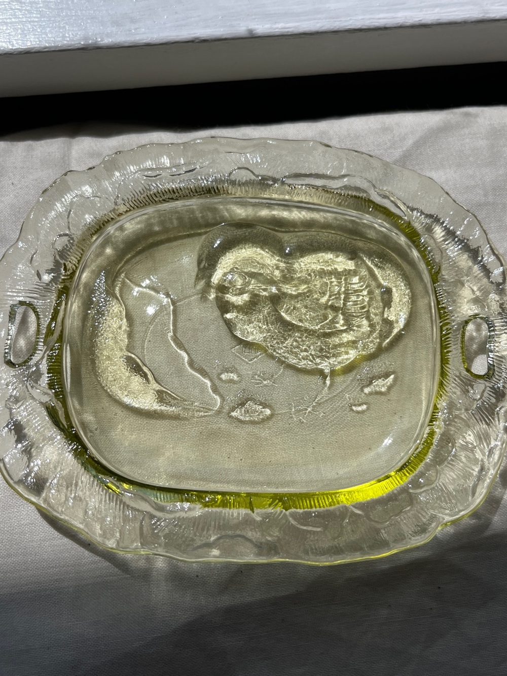 Vintage Decorative Yellow Chick and Egg Glass Trinket Dish